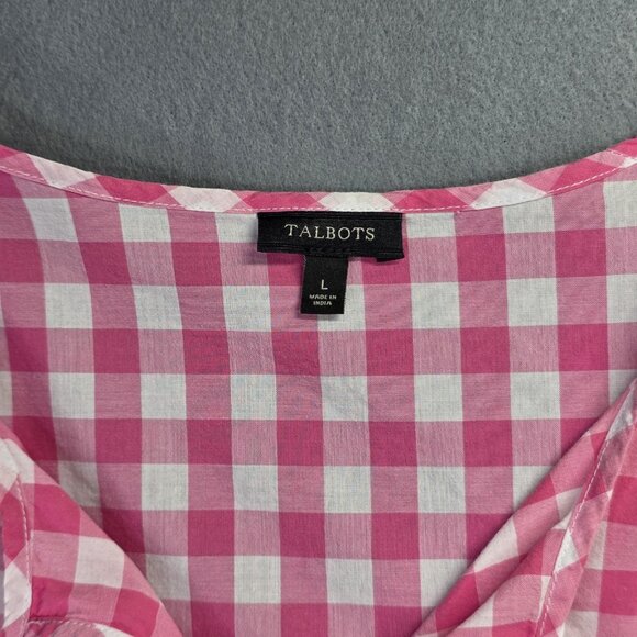 Talbots Shirt Womens L Pink White Gingham Check Tunic Cotton 3/4 Sl Peasant Boho - Picture 4 of 11